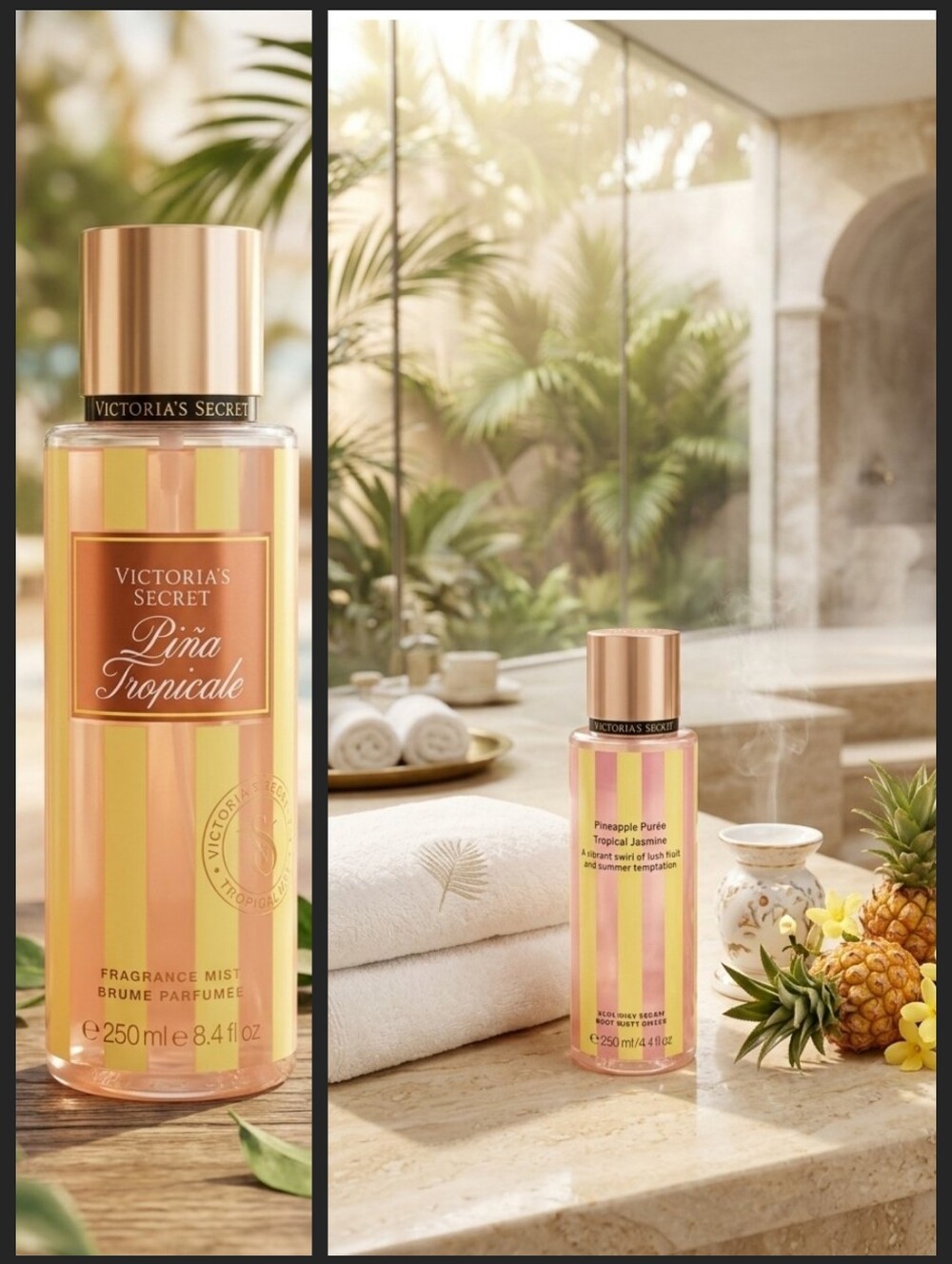 Victoria's Secret Pina Tropicale Fragrance Mist - Pink and Gold Stripes